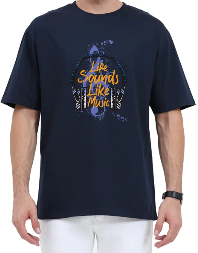 Men's Oversized Tshirt - DRON Music - OS25 Navy Blue