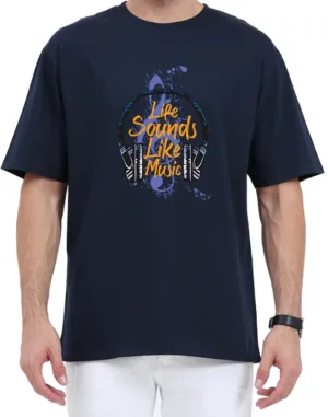 Men's Oversized Tshirt - DRON Music - OS25 Navy Blue