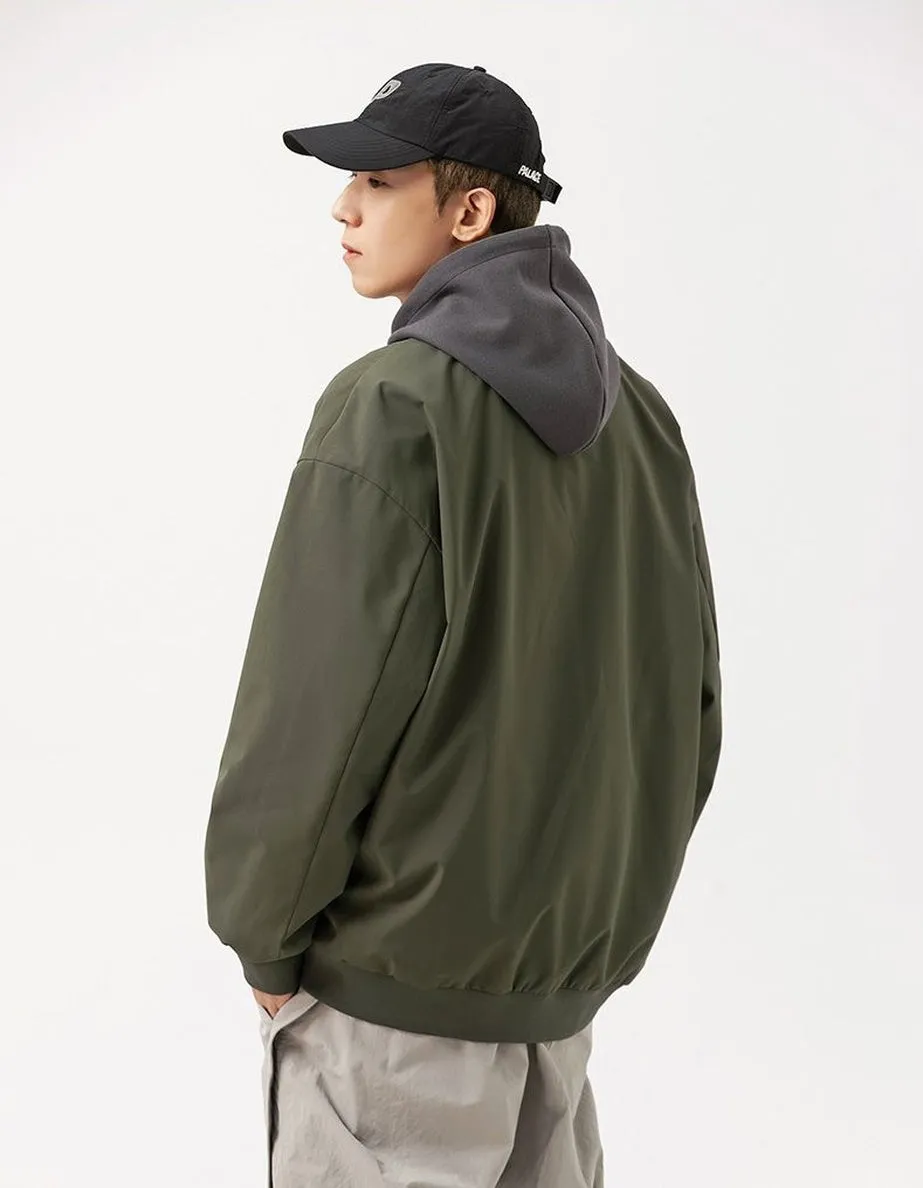 Men's Solid Windproof Bomber Jacket with Elastic Band Cuffs