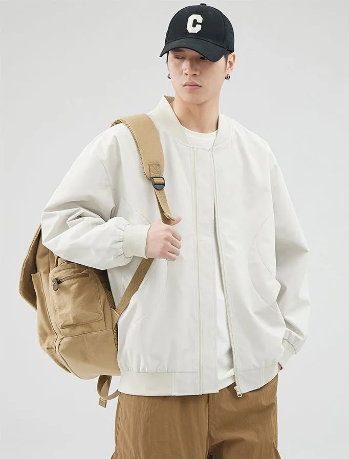 Men's Solid Windproof Bomber Jacket with Elastic Band Cuffs