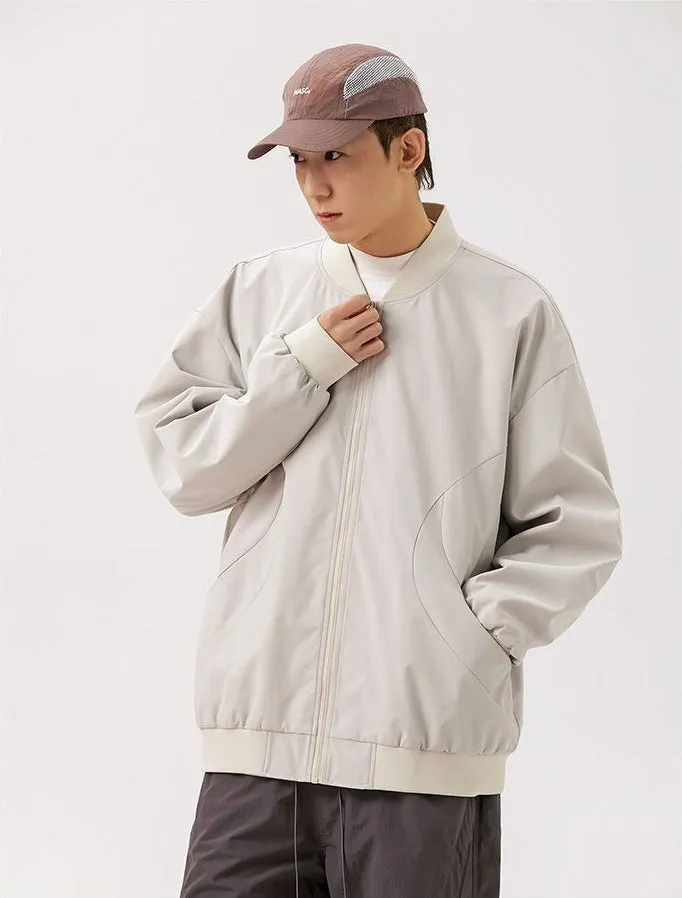 Men's Solid Windproof Bomber Jacket with Elastic Band Cuffs