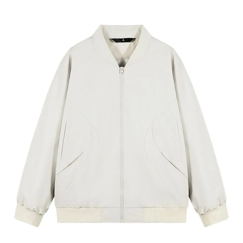 Men's Solid Windproof Bomber Jacket with Elastic Band Cuffs