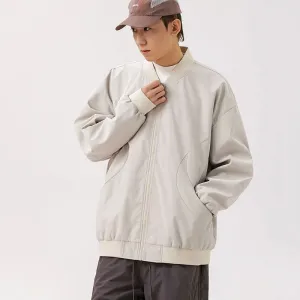Men's Solid Windproof Bomber Jacket with Elastic Band Cuffs