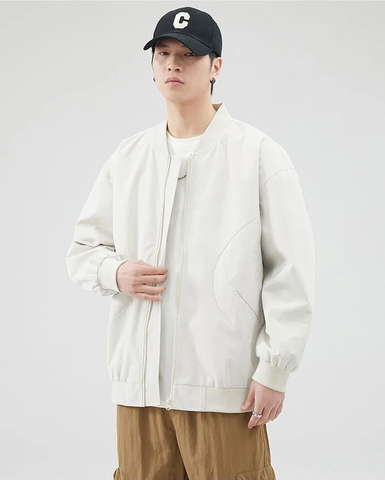 Men's Solid Windproof Bomber Jacket with Elastic Band Cuffs
