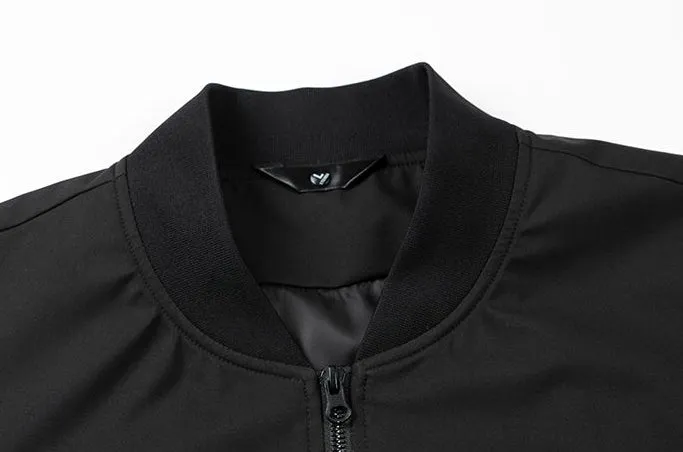 Men's Solid Windproof Bomber Jacket with Elastic Band Cuffs
