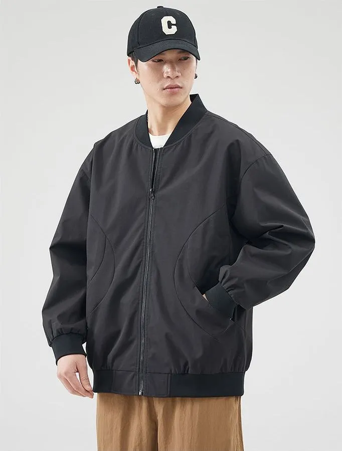Men's Solid Windproof Bomber Jacket with Elastic Band Cuffs