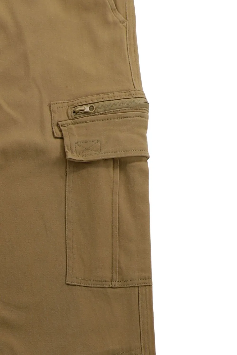 MENS STRETCH TWILL CARGO PANTS WITH PEACH EFFECT - KHAKI