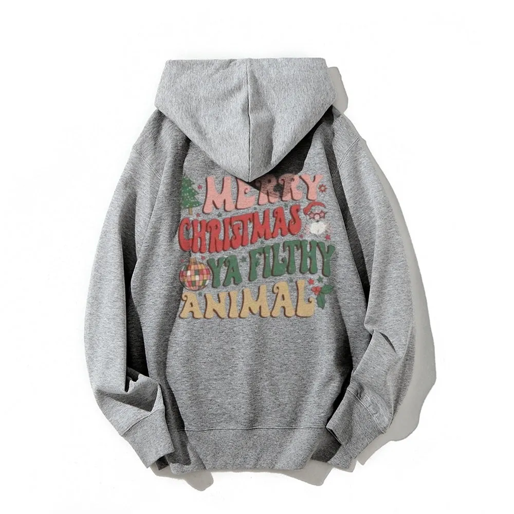 Merry Christmas Vibes Graphic Pullover With Kangaroo Pocket Hoodies