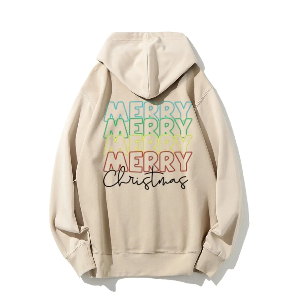 Merry Christmas Vibes Graphic Pullover With Kangaroo Pocket Hoodies