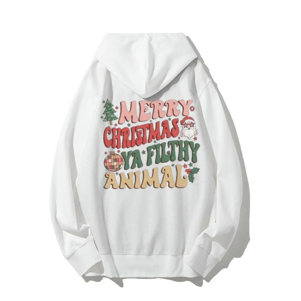 Merry Christmas Vibes Graphic Pullover With Kangaroo Pocket Hoodies
