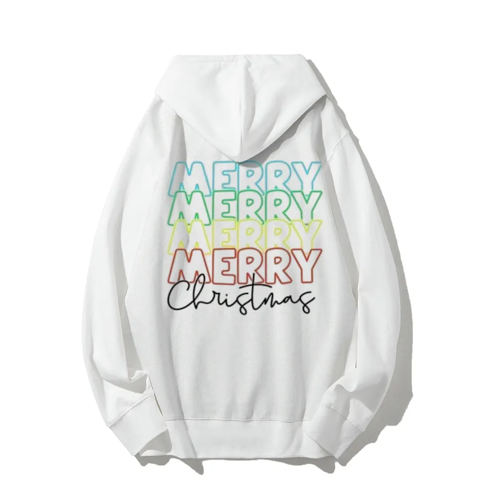 Merry Christmas Vibes Graphic Pullover With Kangaroo Pocket Hoodies