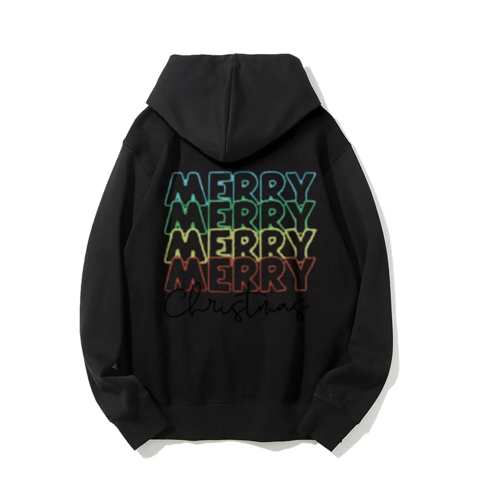 Merry Christmas Vibes Graphic Pullover With Kangaroo Pocket Hoodies