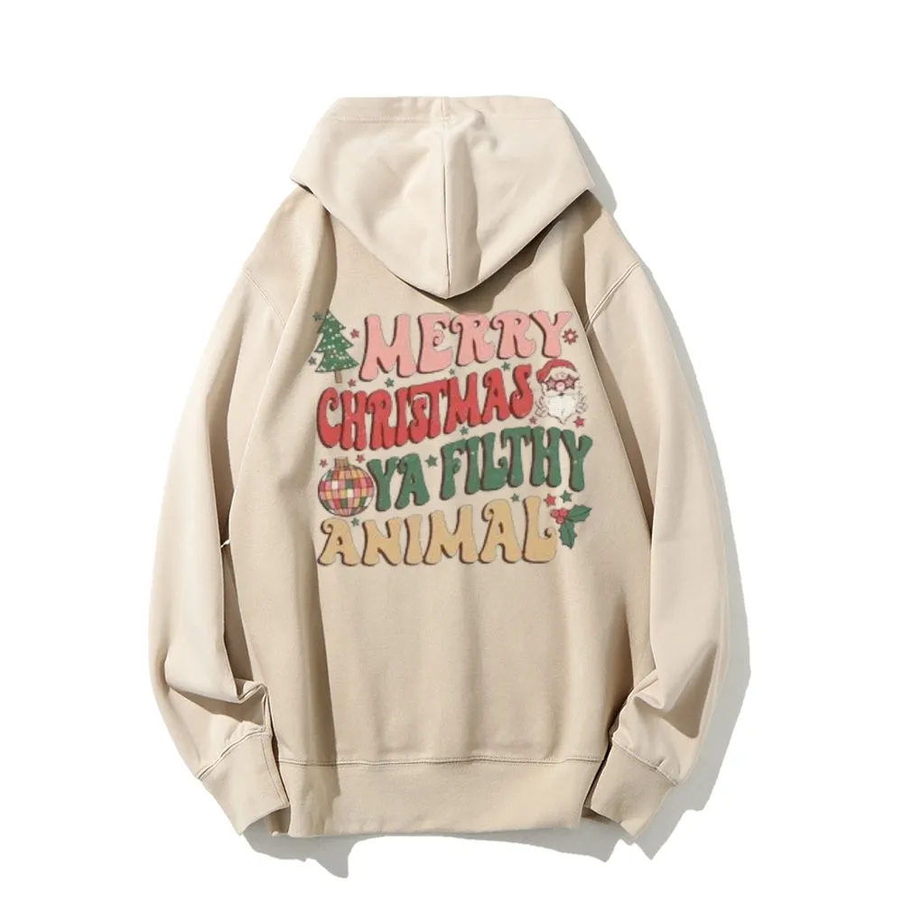 Merry Christmas Vibes Graphic Pullover With Kangaroo Pocket Hoodies