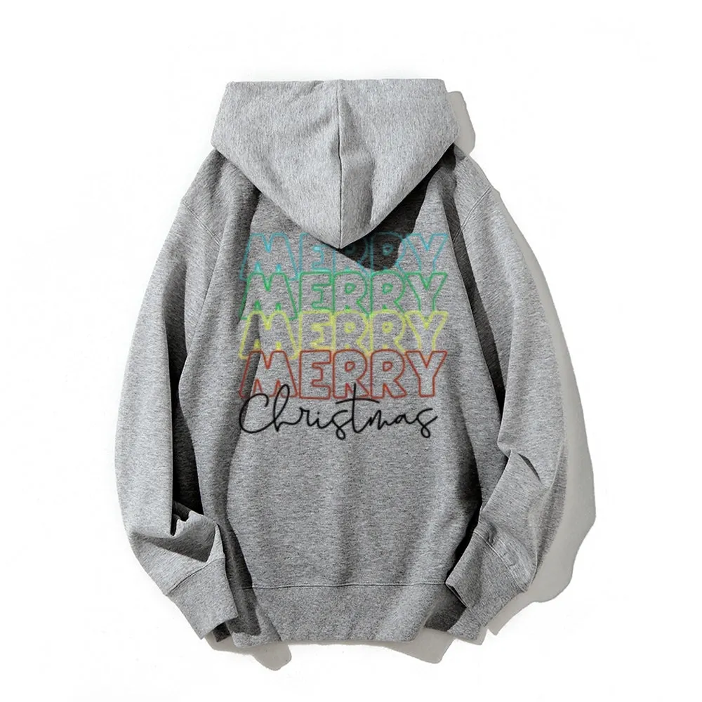 Merry Christmas Vibes Graphic Pullover With Kangaroo Pocket Hoodies