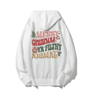 Merry Christmas Vibes Graphic Pullover With Kangaroo Pocket Hoodies