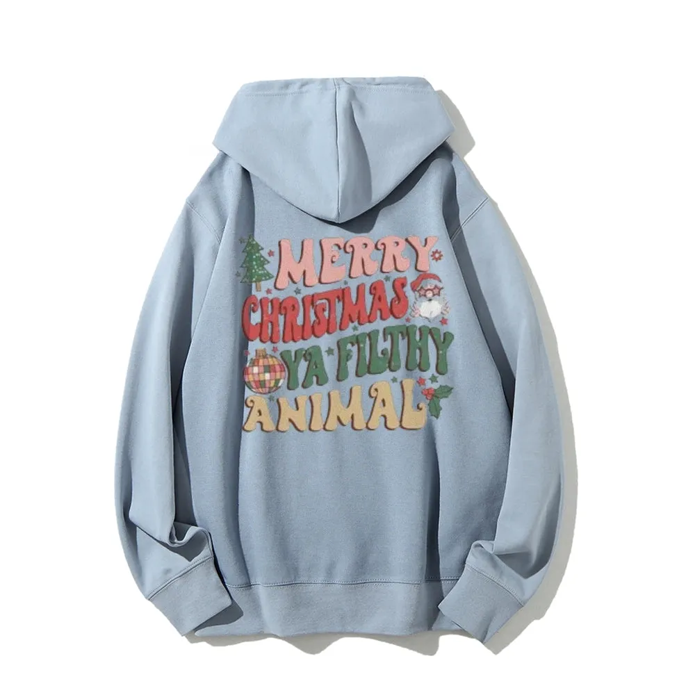 Merry Christmas Vibes Graphic Pullover With Kangaroo Pocket Hoodies
