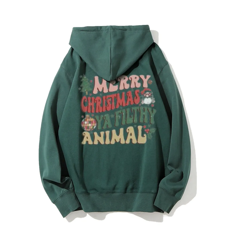 Merry Christmas Vibes Graphic Pullover With Kangaroo Pocket Hoodies
