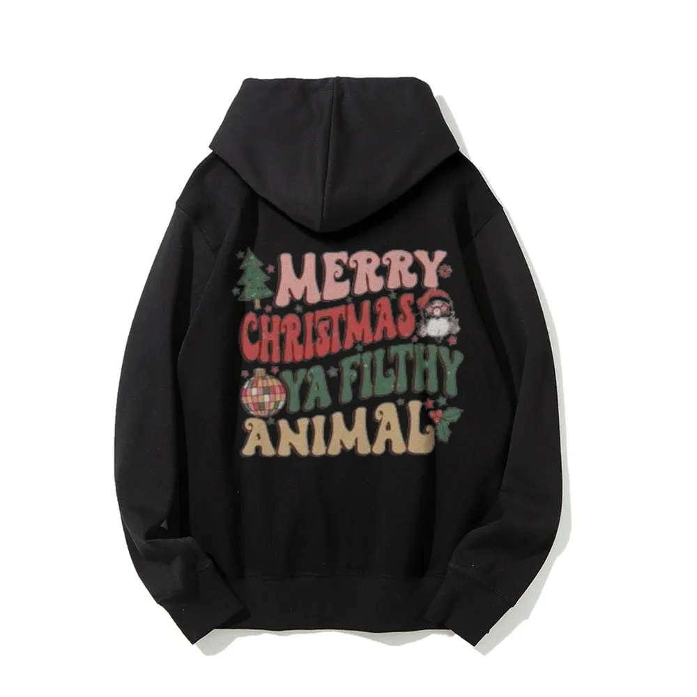 Merry Christmas Vibes Graphic Pullover With Kangaroo Pocket Hoodies