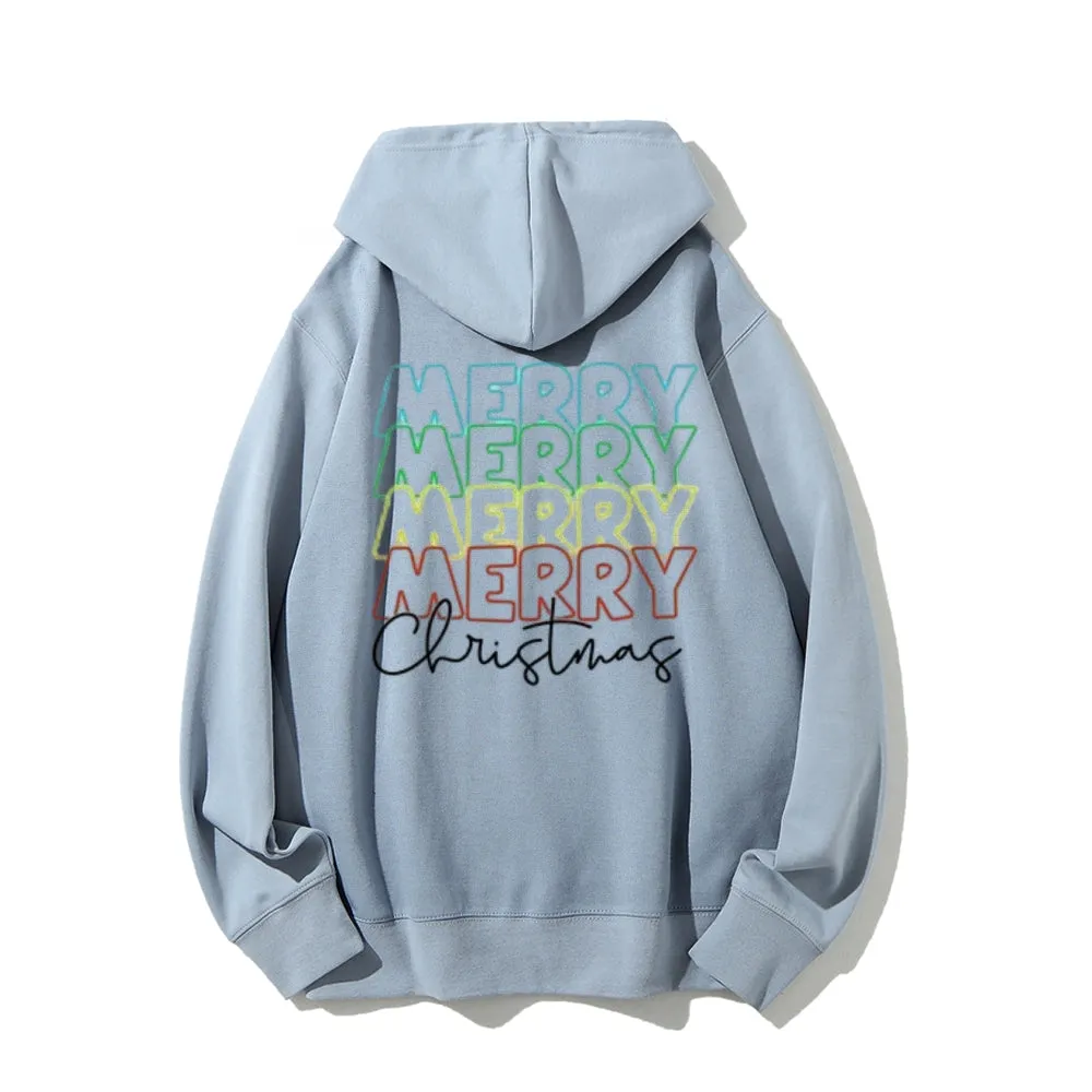 Merry Christmas Vibes Graphic Pullover With Kangaroo Pocket Hoodies