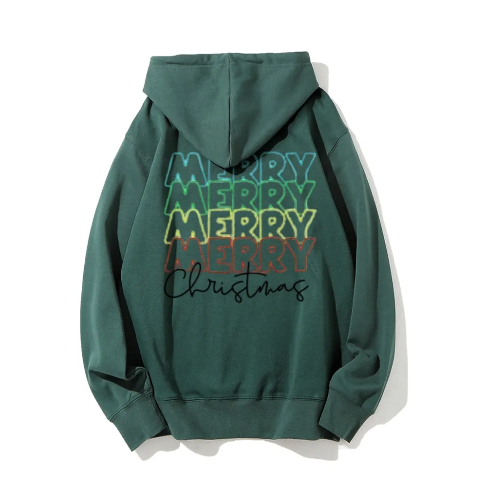 Merry Christmas Vibes Graphic Pullover With Kangaroo Pocket Hoodies