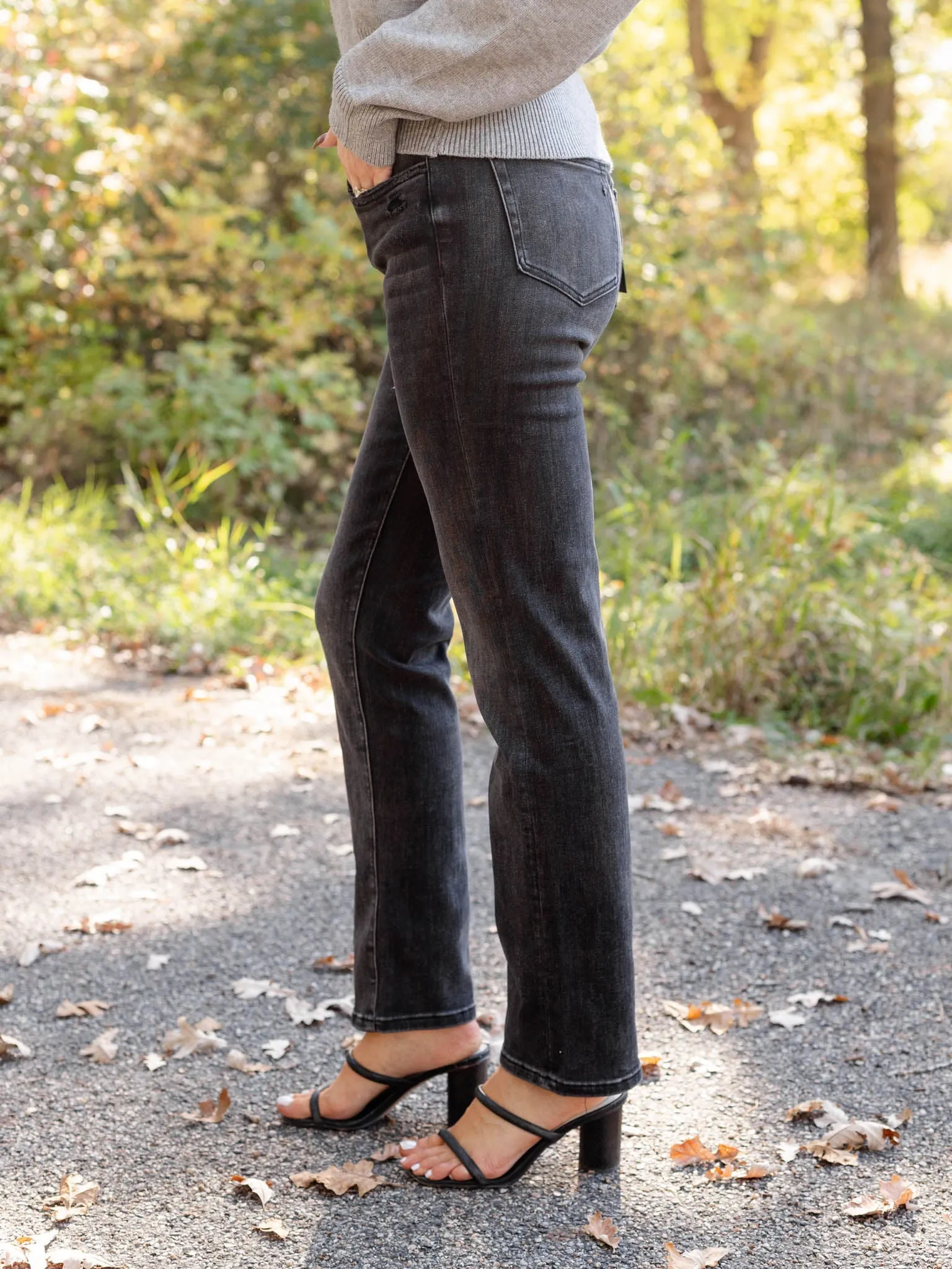 MICA Black Cow High Rise Slim Straight Leg