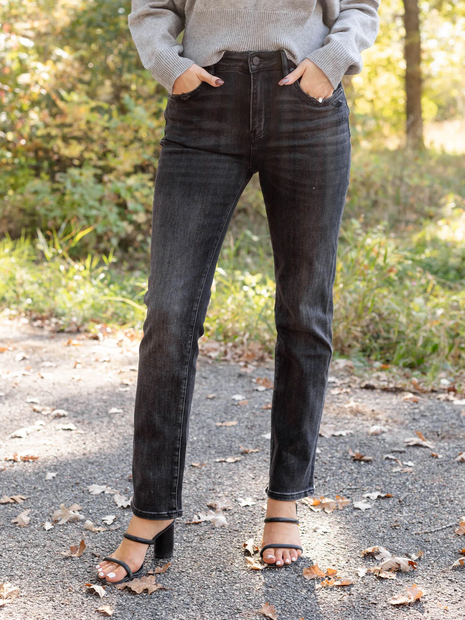 MICA Black Cow High Rise Slim Straight Leg