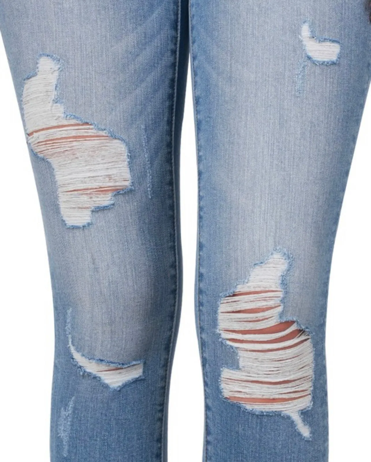 Mid-Rise Distressed Crop Skinny Jeans
