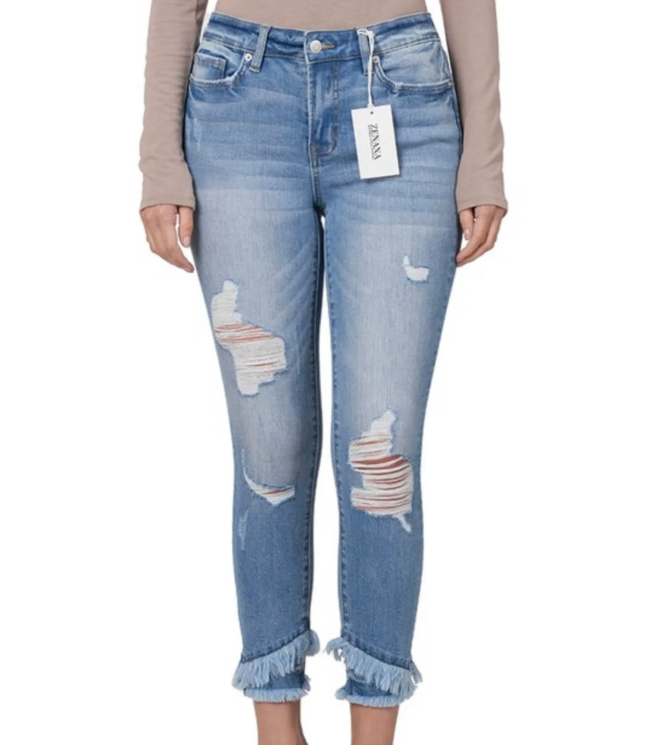 Mid-Rise Distressed Crop Skinny Jeans