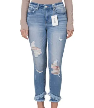 Mid-Rise Distressed Crop Skinny Jeans