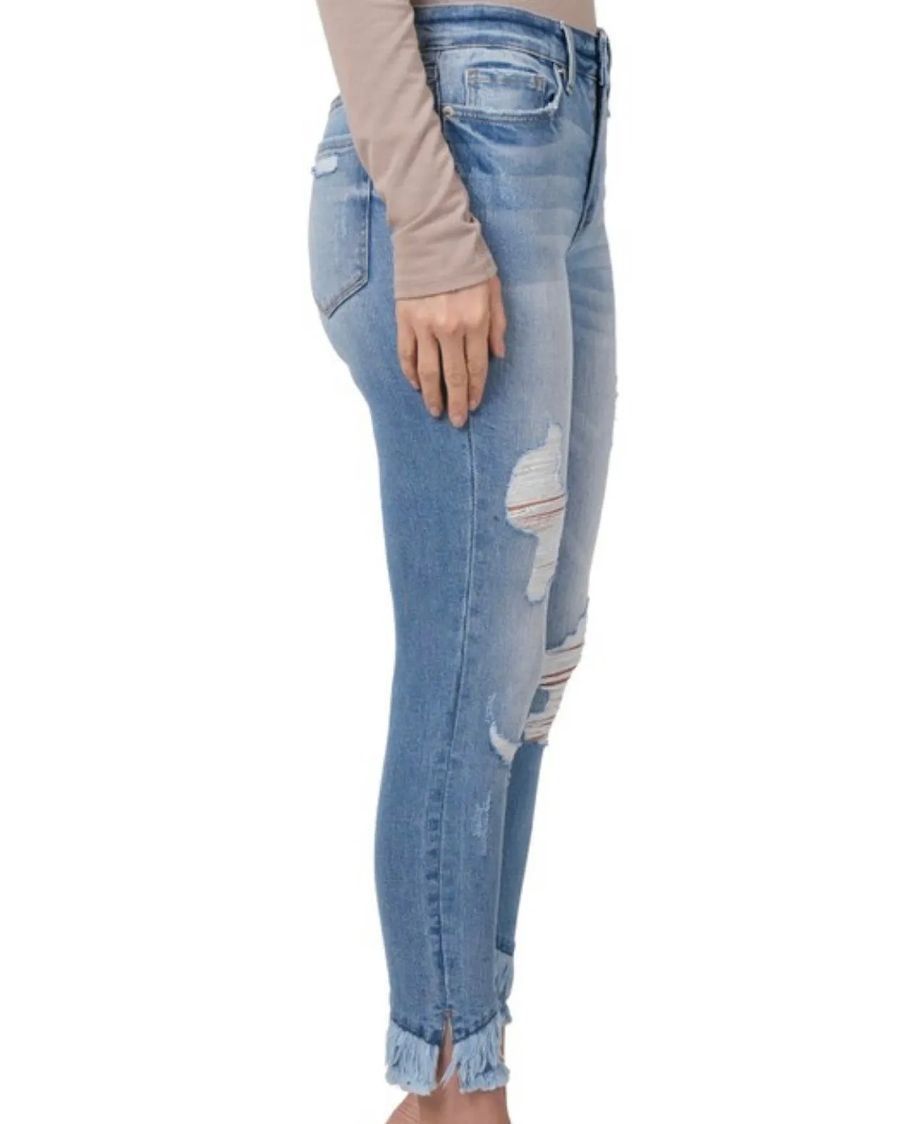 Mid-Rise Distressed Crop Skinny Jeans