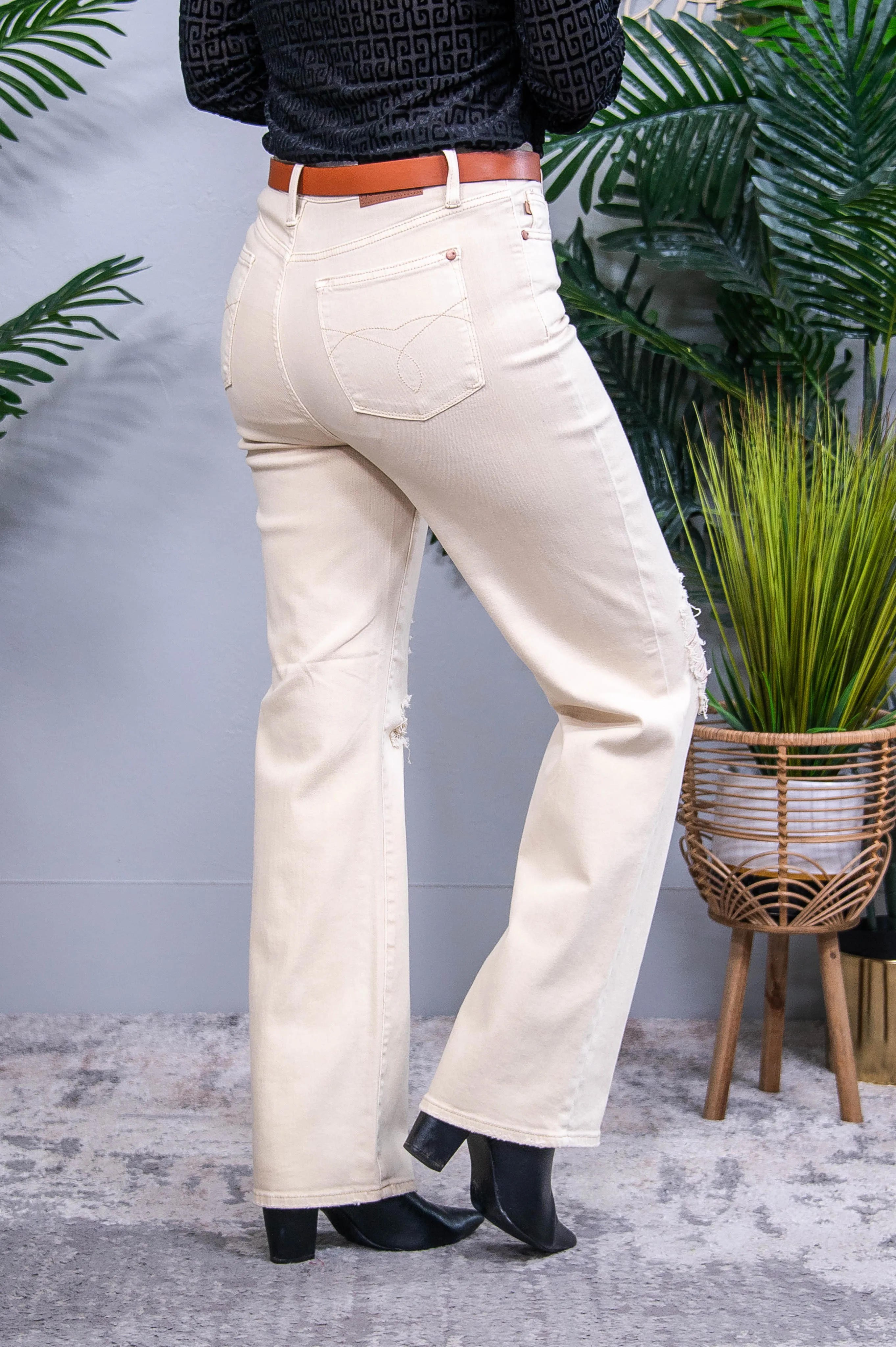 Millie Bone Solid Distressed Jeans - K1266BN