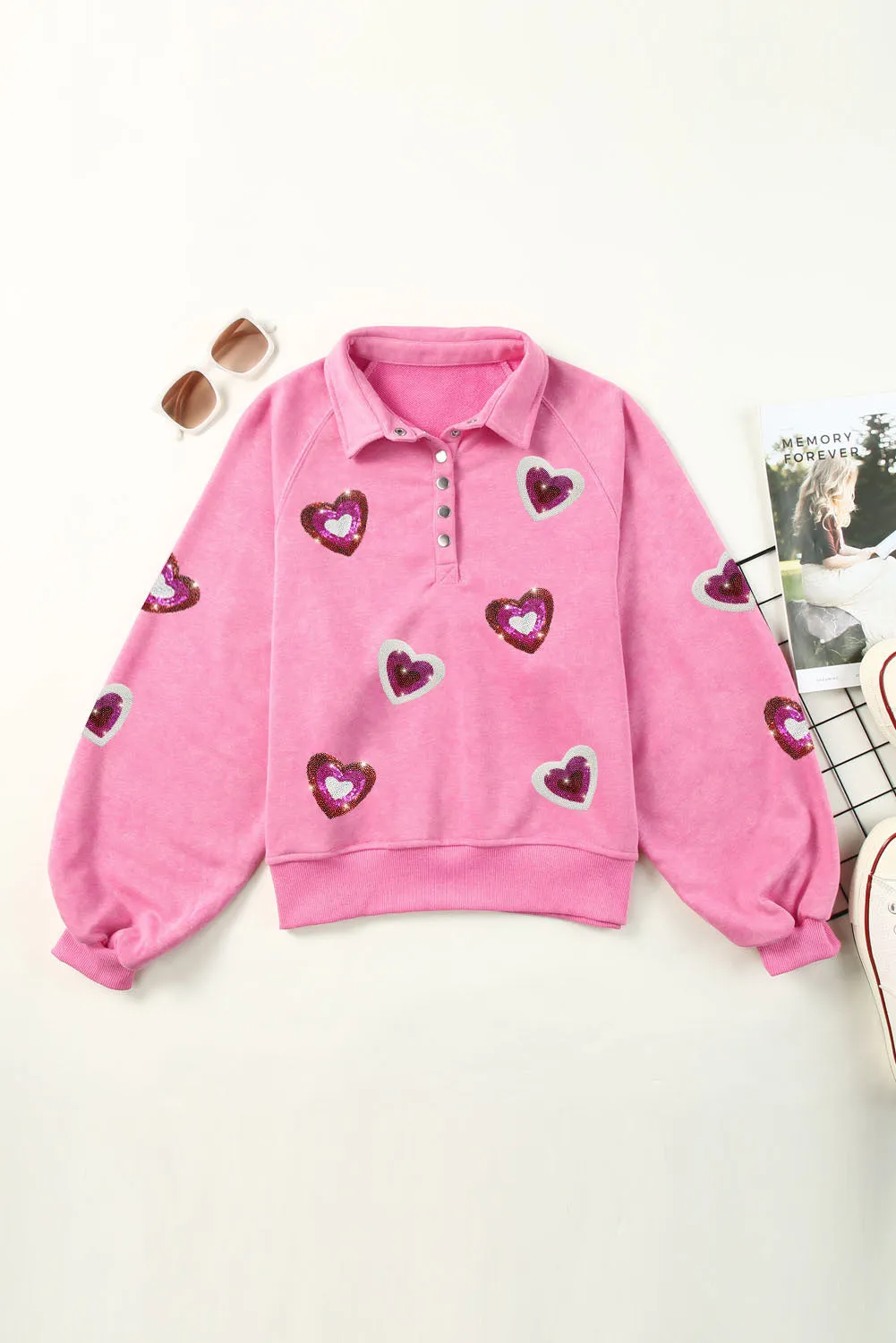 Mineral Wash Sequin Buttons Sweatshirt