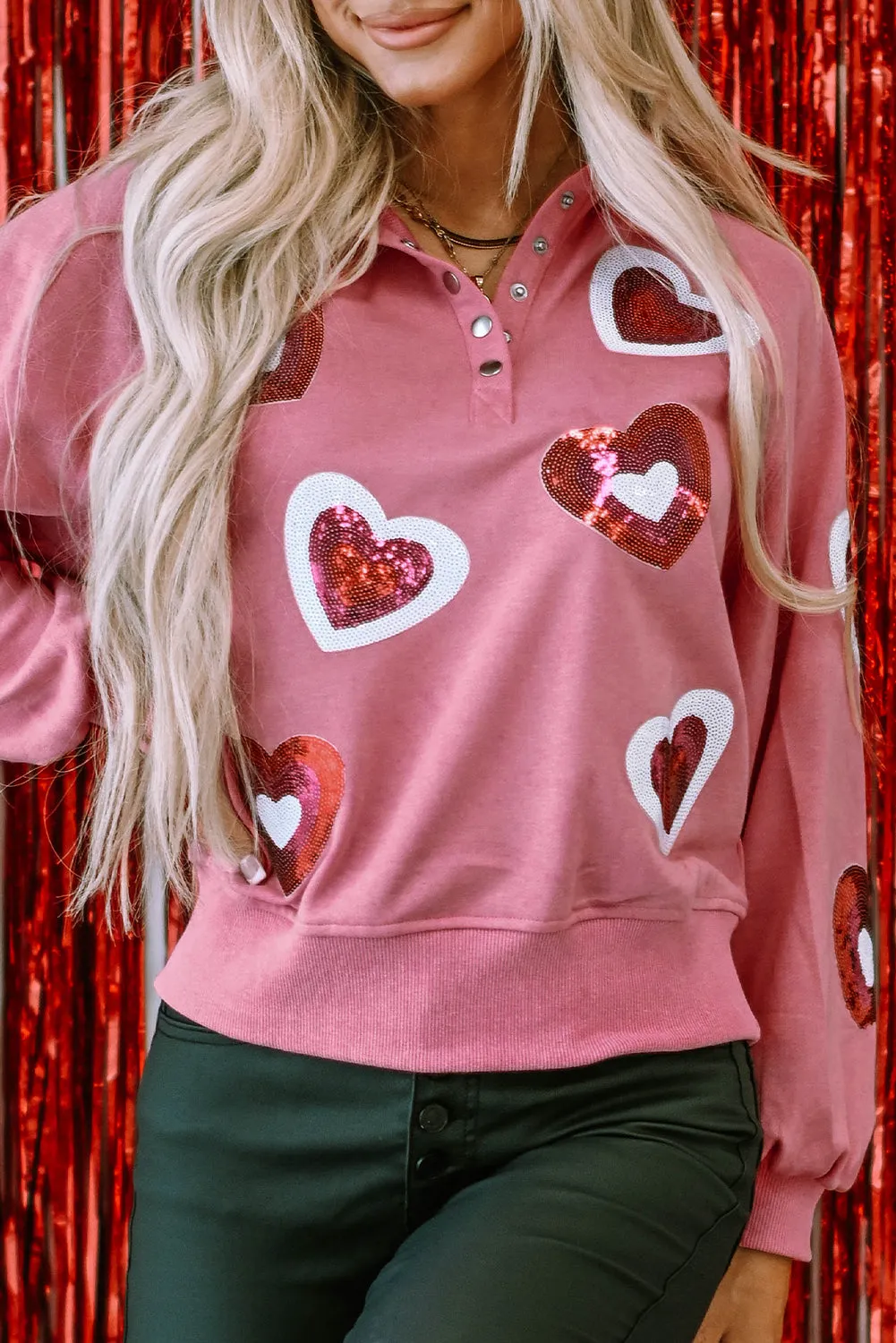Mineral Wash Sequin Buttons Sweatshirt