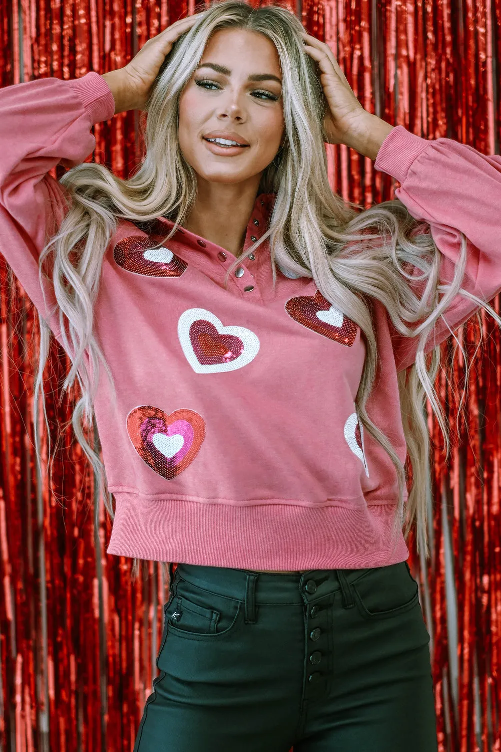 Mineral Wash Sequin Buttons Sweatshirt
