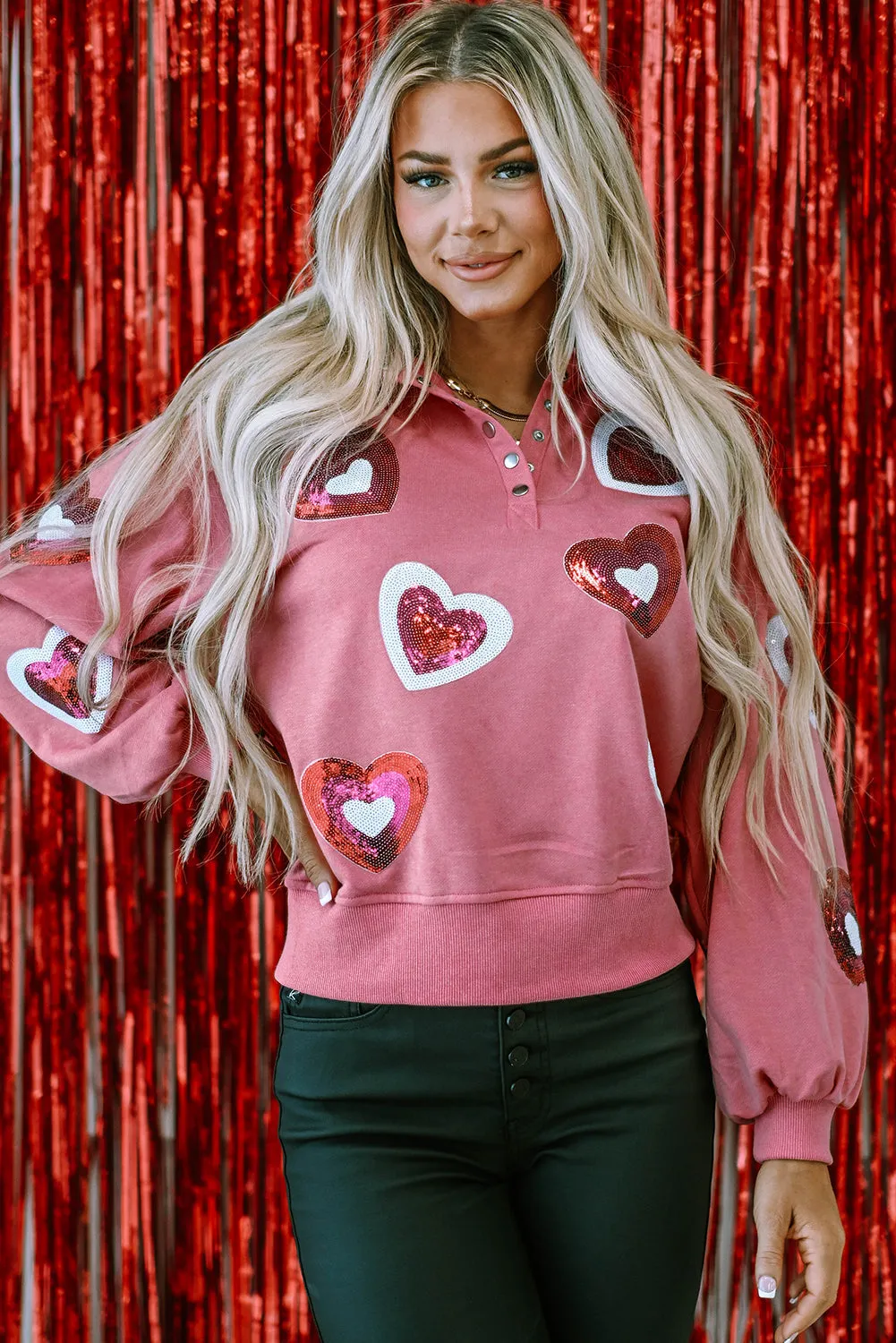 Mineral Wash Sequin Buttons Sweatshirt