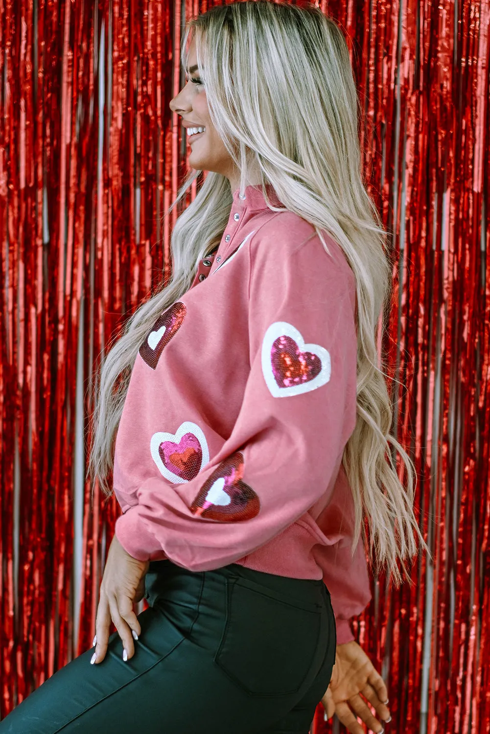 Mineral Wash Sequin Buttons Sweatshirt