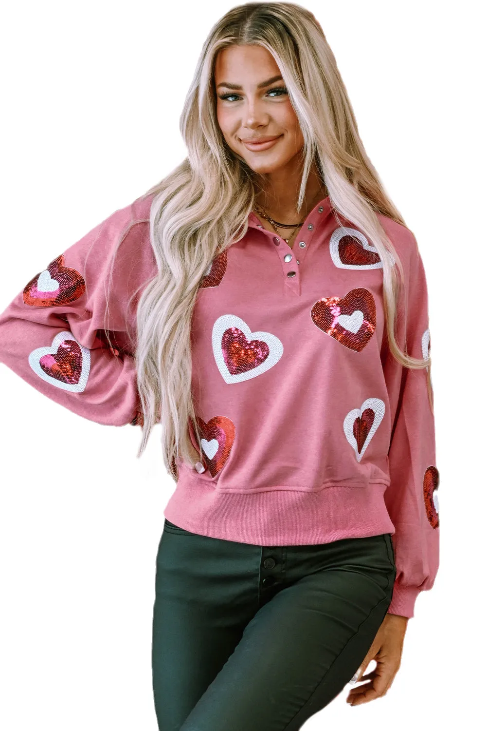 Mineral Wash Sequin Buttons Sweatshirt