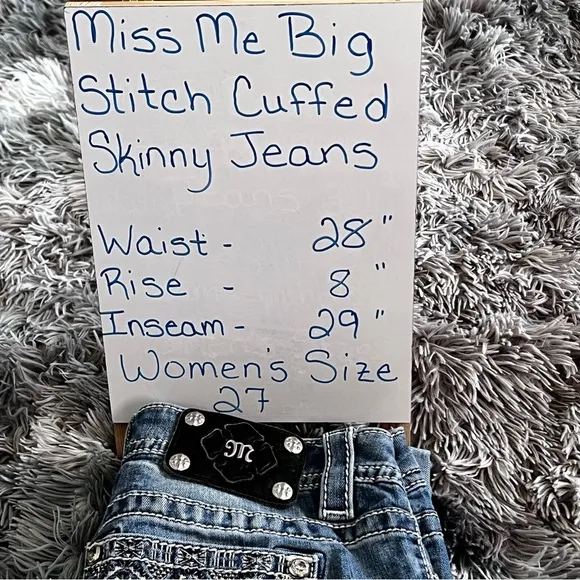 Miss Me Big Stitch Cuffed Skinny Jeans Women’s Size 27 Light Wash Excellent Cond