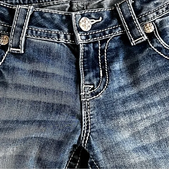 Miss Me Big Stitch Cuffed Skinny Jeans Women’s Size 27 Light Wash Excellent Cond