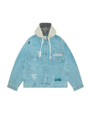 Moonface logo hooded denim jacket