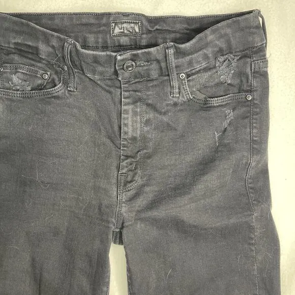 Mother Black Denim Looker Ankle Fray Skinny Jeans Women's Destroyed Size 29