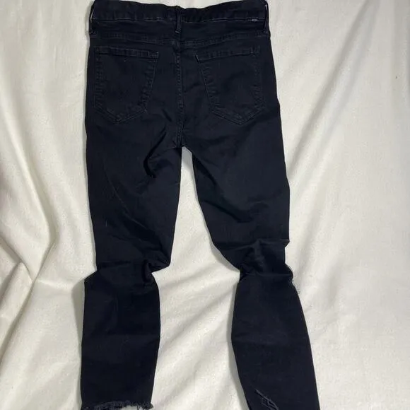 Mother Black Denim Looker Ankle Fray Skinny Jeans Women's Destroyed Size 29