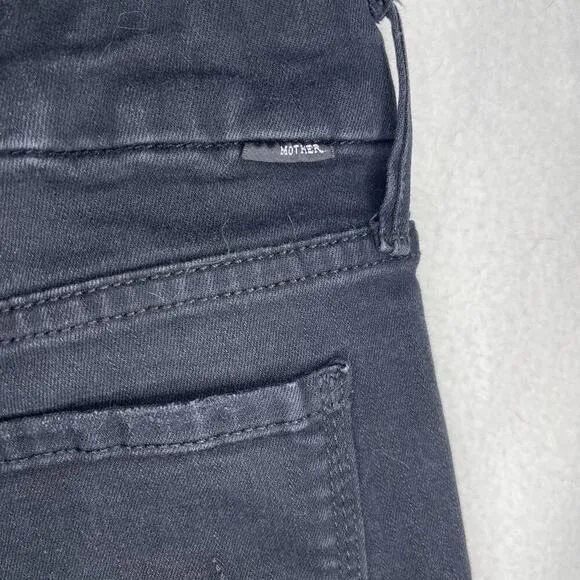 Mother Black Denim Looker Ankle Fray Skinny Jeans Women's Destroyed Size 29