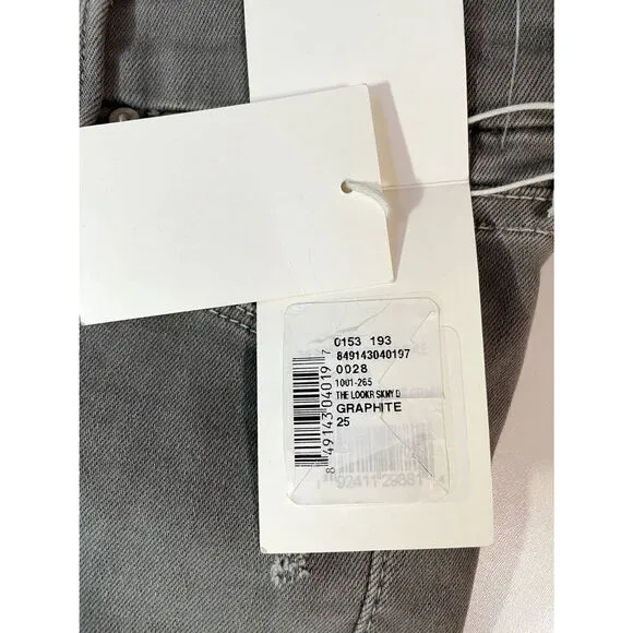 Mother Denim Jeans The Looker Blow Out Graphite Skinny Distressed Gray 25 NWT