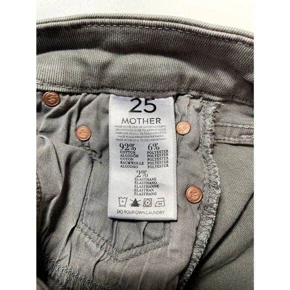 Mother Denim Jeans The Looker Blow Out Graphite Skinny Distressed Gray 25 NWT