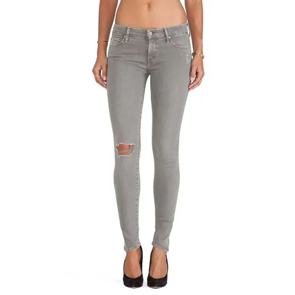 Mother Denim Jeans The Looker Blow Out Graphite Skinny Distressed Gray 25 NWT