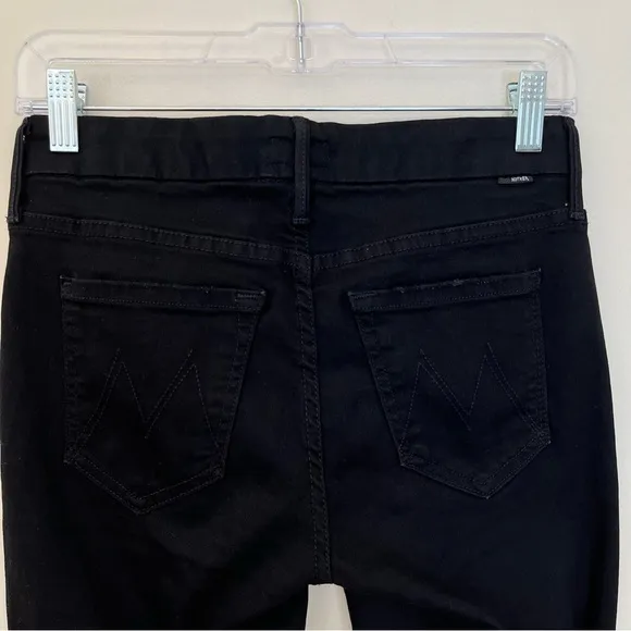 MOTHER The Looker Ankle Fray Mid Rise Distressed Jeans Guilty As Sin Black