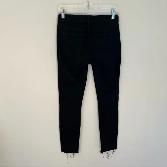 MOTHER The Looker Ankle Fray Mid Rise Distressed Jeans Guilty As Sin Black