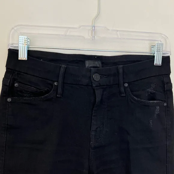 MOTHER The Looker Ankle Fray Mid Rise Distressed Jeans Guilty As Sin Black