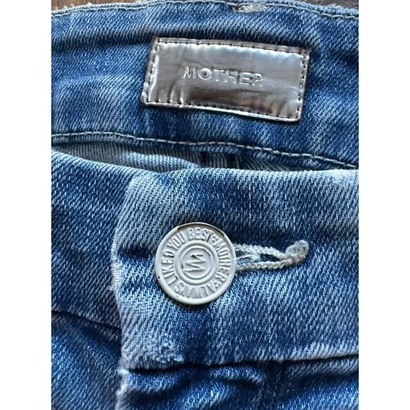 Mother The Looker Graffiti Girl Jeans Size 25 Blue Denim Distressed Skinny